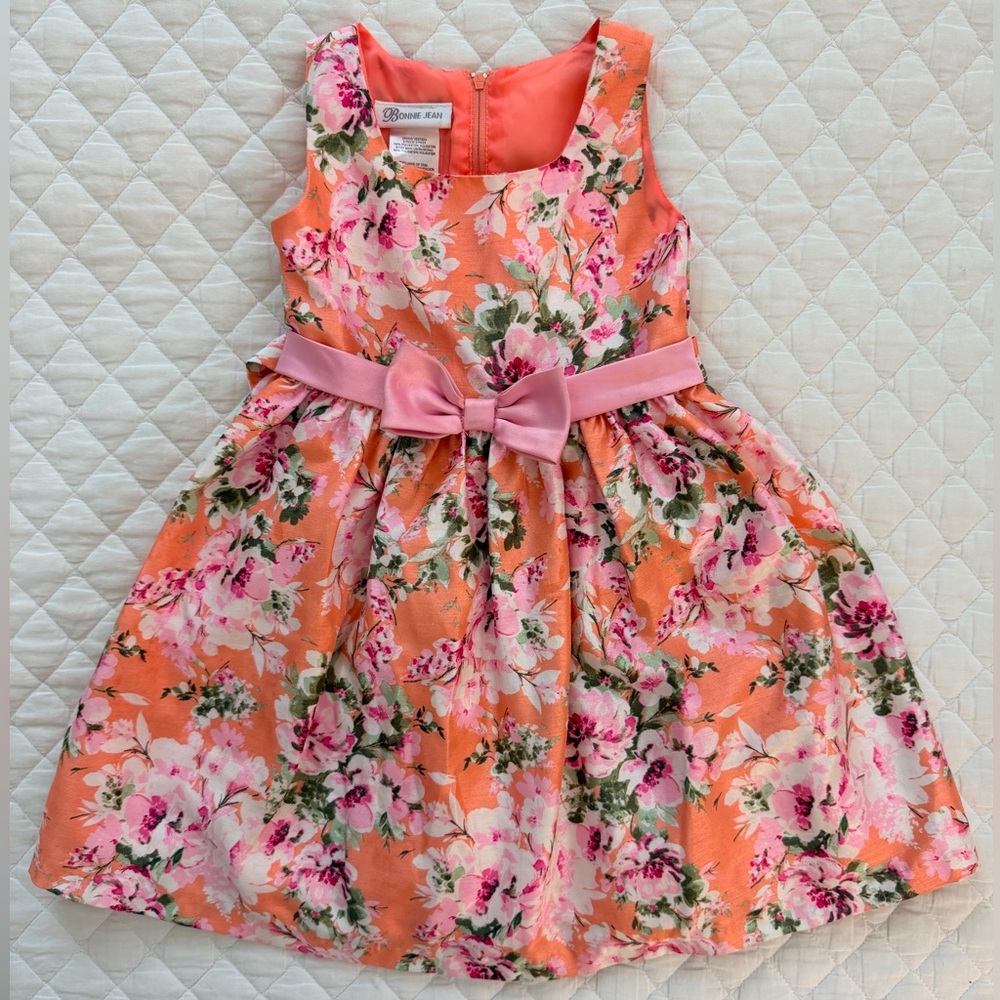 Bonnie Jean Orange and Pink Floral Dress